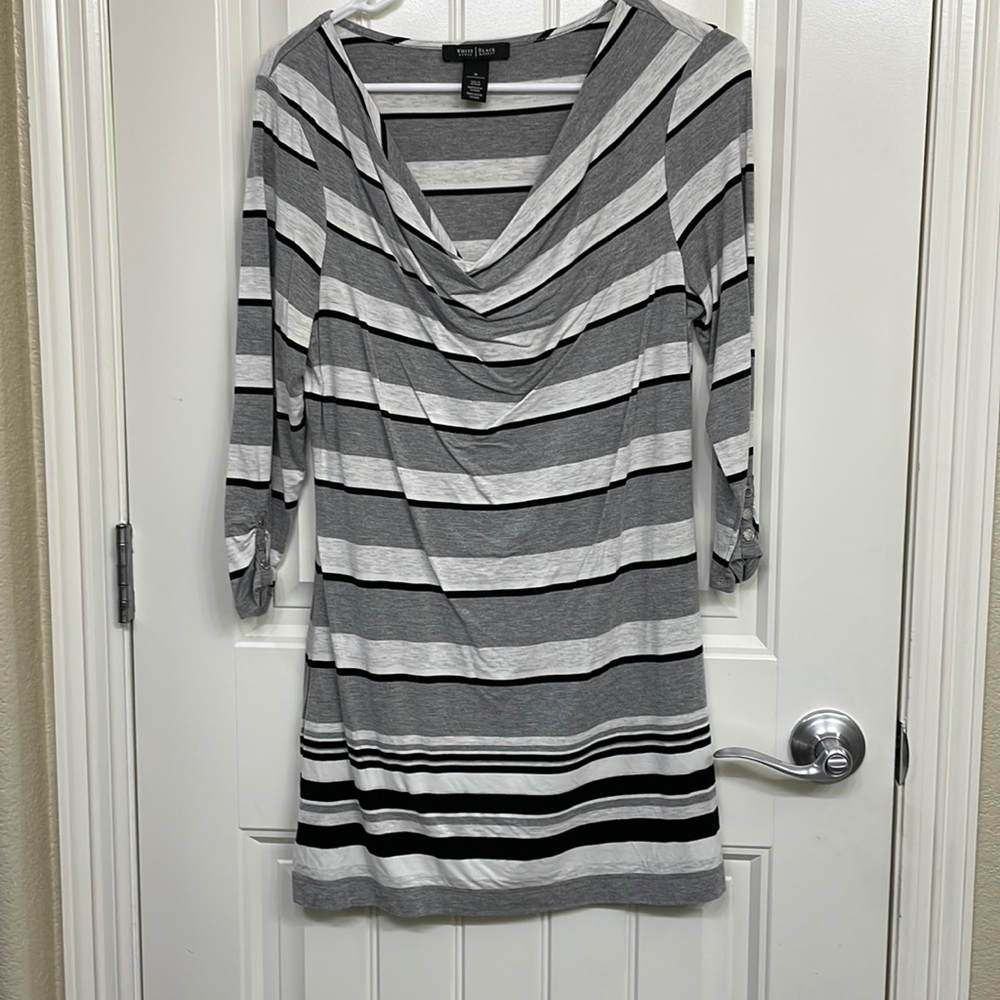 White & Gray Striped Cowl Neck Dress - White House Black Market